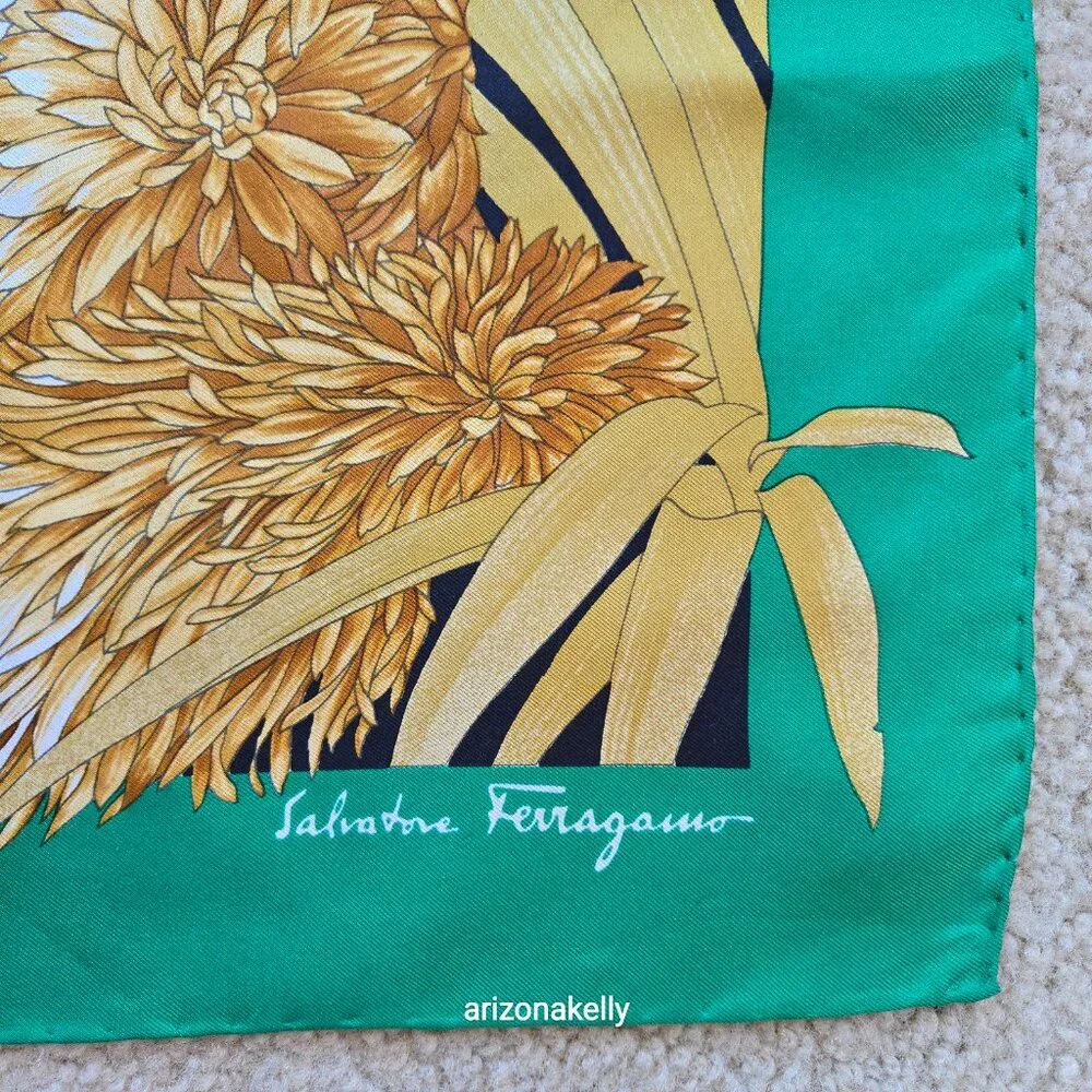 Salvatore Ferragamo Silk Carré Scarf Big Cats, Fox, Bird in Floral Style Jungle